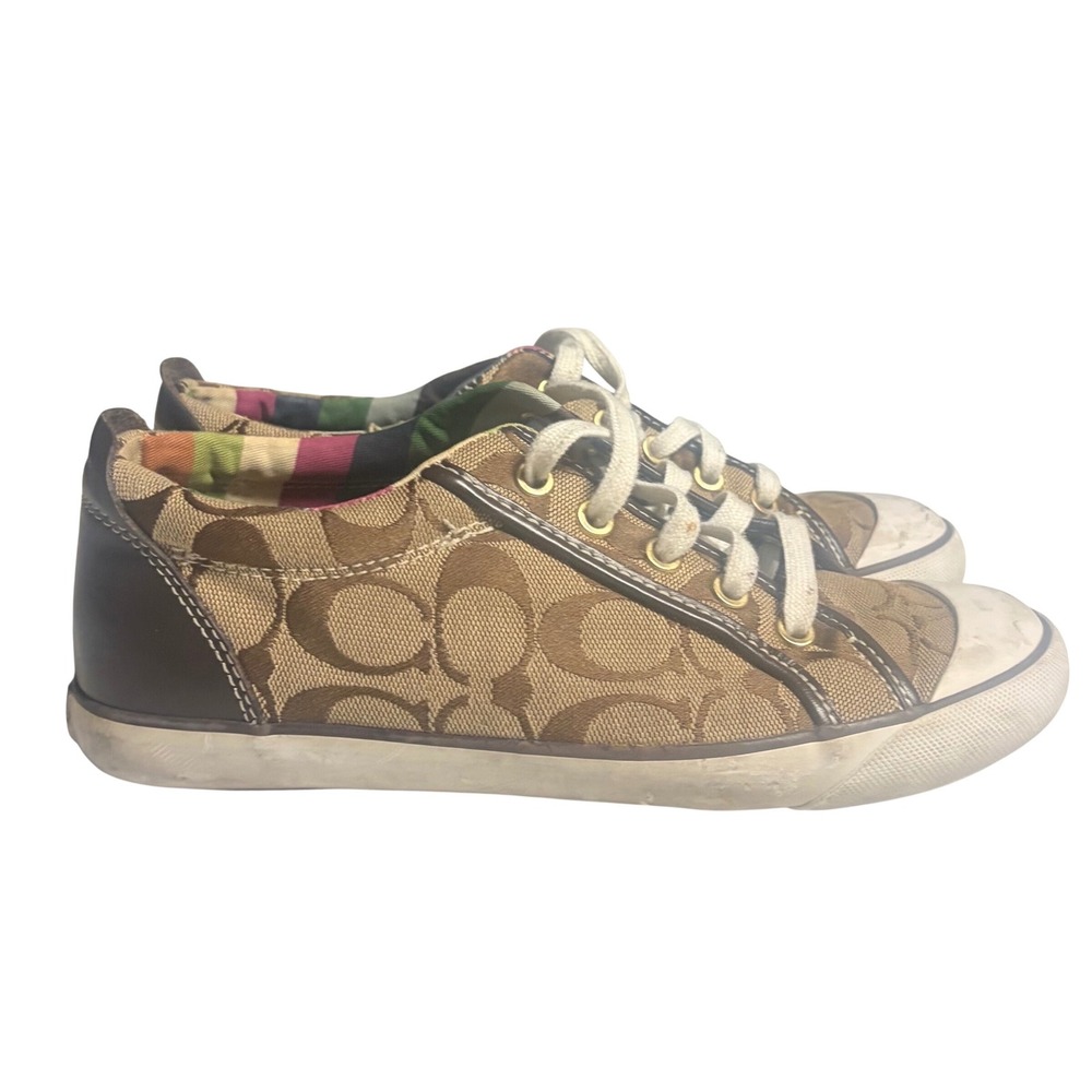 Coach‎ Barrett Sneakers Womens 7M Signature Monogram Khaki Brown Q195 F0007/D07
